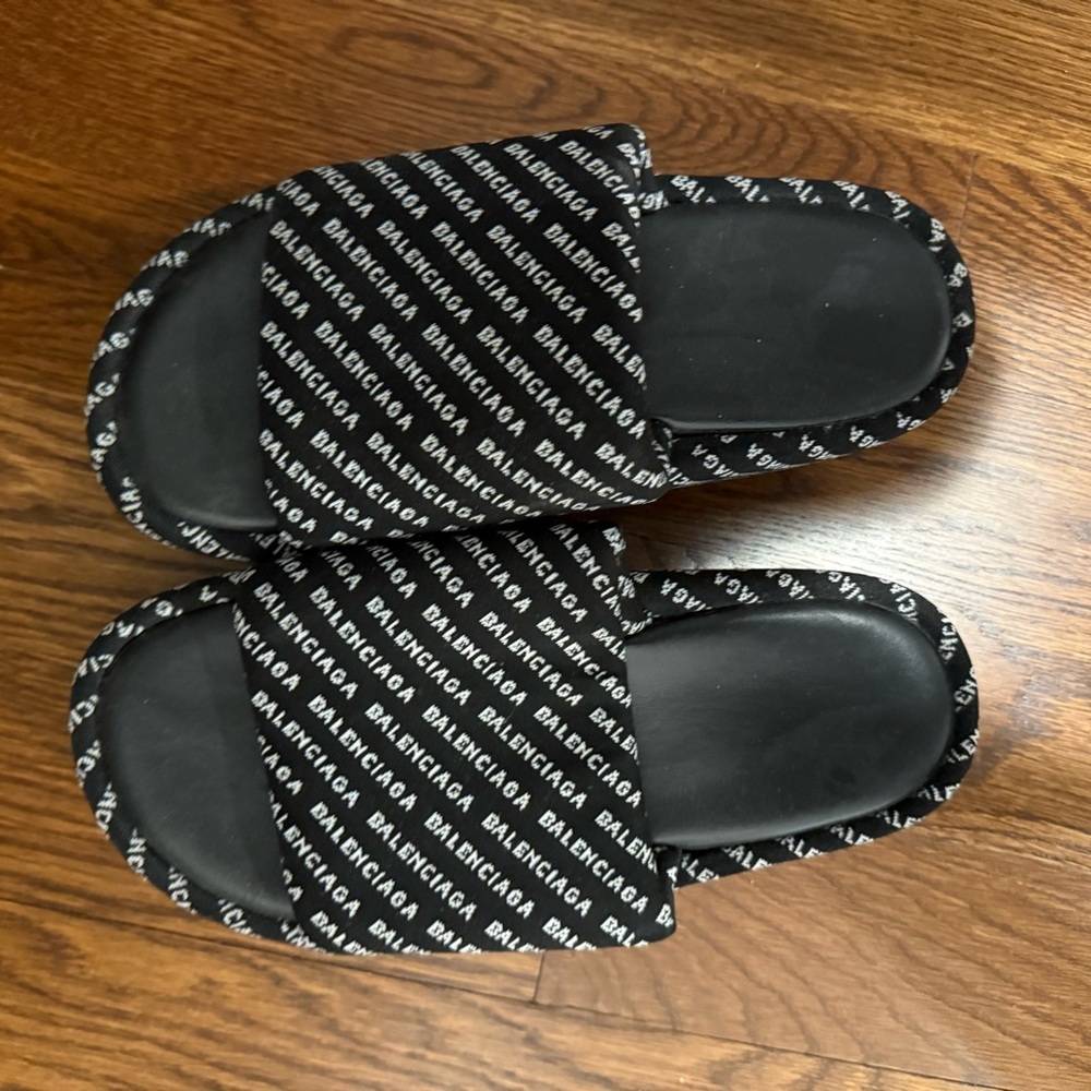 Balenciaga Logo Black Wedge Slides